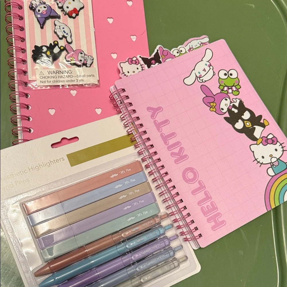 Hello Kitty Pink “Jibbitz” type Notebook, Tab Journal and Pen & Highlighters Set